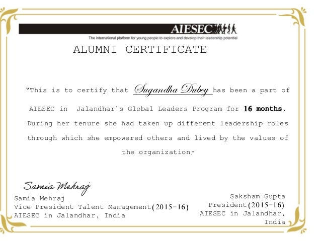 Alumni Certificate Sugandha