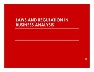 LAWS AND REGULATION IN
BUSINESS ANALYSIS
22
 