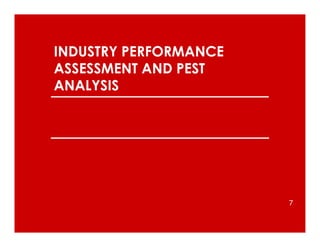 INDUSTRY PERFORMANCE
ASSESSMENT AND PEST
ANALYSIS
7
 