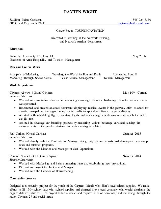 tourism resume