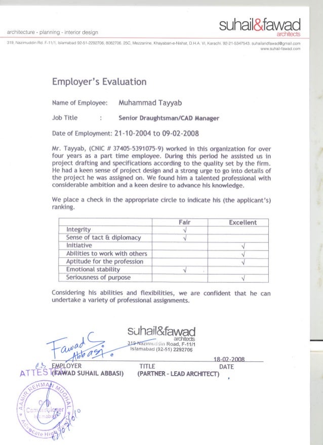 Experience Certificate From Suhail Fawad Architects