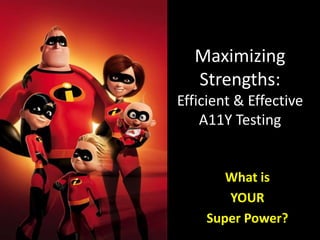 Maximizing
Strengths:
Efficient & Effective
A11Y Testing
What is
YOUR
Super Power?
 