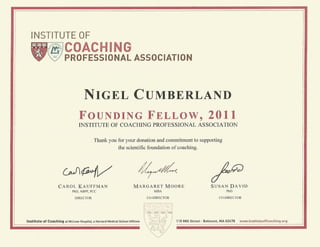 Institute of Coaching - Founding Fellow Certificate - 2011