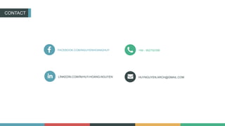 CONTACT
FACEBOOK.COM/NGUYENHOANGHUY +84 - 902792398
HUYNGUYEN.ARCH@GMAIL.COMLİNKEDİN.COM/İN/HUY-HOANG-NGUYEN
 