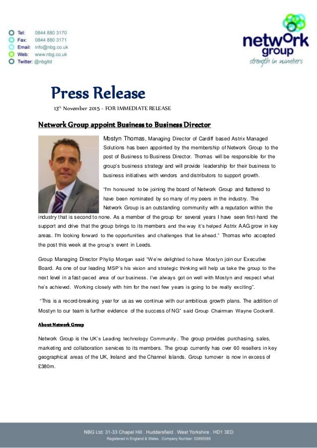press release ng network group appoint new business to press release samples for new business