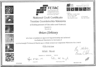 National Craft Trade Certificate Brian C Electrician with Merit
