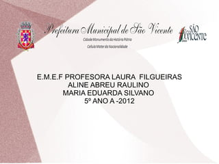E.M.E.F PROFESORA LAURA FILGUEIRAS
         ALINE ABREU RAULINO
       MARIA EDUARDA SILVANO
             5º ANO A -2012
 