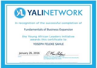 Fundamentals of Business Expansion
YOSEPH FELEKE SAHLE
January 26, 2016
 