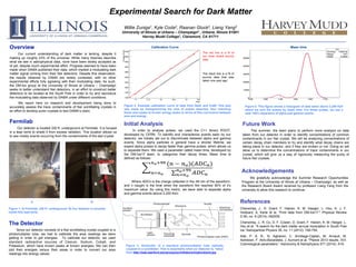 Experimental Search for Dark Matter
Overview
Our current understanding of dark matter is lacking, despite it
making up roughly 23% of the universe. While many theories describe
what we see in astrophysical data, none have been widely accepted as
of yet, despite much experimental effort. Progress seemed to have been
made when DAMA published their data, which implied a modulating dark
matter signal coming from their NaI detectors. Despite this observation,
the results obtained by DAMA are widely contested, with no other
experimental efforts fully agreeing with their modulating data. As such,
the DM-Ice group at the University of Illinois at Urbana – Champaign
seeks to better understand NaI detectors, in an effort to construct better
detectors to be located at the South Pole in order to try and reproduce
the modulating data observed by DAMA under different conditions.
We report here on research and development being done to
accurately assess the trace contaminants of NaI scintillating crystals in
an effort to develop purer crystals to test DAMA’s claim.
The Detector
Since our detector consists of a NaI scintillating crystal coupled to a
photomultiplier tube, we had to calibrate the area readings we were
getting in order to get energies. To calibrate our detector, we used
standard radioactive sources of Cesium, Sodium, Cobalt, and
Potassium, which have known peaks at known energies. We can then
plot their energies versus their areas in order to convert our area
readings into energy values.
Willie Zuniga1, Kyle Coda2, Raanan Gluck2, Liang Yang2
University of Illinois at Urbana – Champaign2 , Urbana, Illinois 61801
Harvey Mudd College1, Claremont, CA 91711
Acknowledgements
We gratefully acknowledge the Summer Research Opportunities
Program at the University of Illinois at Urbana – Champaign, as well as
the Research Board Award received by professor Liang Yang from the
university to allow this research to continue.
Initial Analysis
In order to analyse pulses, we used the C++ library ROOT,
developed by CERN. To identify and characterize events seen by our
detector, we initially set out to discriminate between alpha and gamma
events. Since alpha particles in general have a shorter lifetime, we
expect alpha pulses to decay faster than gamma pulses, which allows us
to separate them. We used a parameter called mean time, developed by
the DM-Ice17 team, to categorize their decay times. Mean time is
defined as follows:
Where ADCn is the charge collected in the nth bin of the waveform,
and n naught is the time when the waveform fire reached 50% of it’s
maximum value. By using this metric, we were able to separate alpha
and gamma events above 2,200 KeV.
Figure 2. Example calibration curve of data from Na22 and Co60. This plot
was made by histogramming the area of pulses detected, then matching
those area peaks to known energy peaks to arrive at this conversion between
area and energy.
Figure 1. A) Fermilab, 330 Ft. underground. B) Our detector is encased
inside this lead tomb.
Fermilab
Our detector is located 330 ft. underground at Fermilab. It is housed
in a lead tomb to shield it from excess radiation. This location allows us
to see mostly events occurring from the contaminants of the test crystal.
Figure 4. This figure shows a histogram of data taken above 2,200 KeV
where we sort the pulses by mean time. For these pulses, we see a
near 100% separation of alpha and gamma events.
Future Work
This summer, the team plans to perform more analysis on data
taken from our detector in order to identify concentrations of common
contaminants in our NaI crystal. We will be analyzing concentrations of
certain decay chain members to try and identify what decay chains are
taking place in our detector, and if they are broken or not. Doing so will
allow us to determine the concentrations of trace contaminants in our
crystal, which will give us a way of rigorously measuring the purity of
future NaI crystals.
A B
Figure 3. Schematic of a standard photomultiplier tube optically
coupled to a scintillator. This is essentially what our detector is. Taken
from http://web.stanford.edu/groups/scintillators/imgfund/pmt.jpg
Mean time!Calibration Curve
The red line is a fit of
our most recent source
data
The black line is a fit of
source data that was
taken one year ago
References
Cherwinka, J., D. Grant, F. Halzen, K. M. Heeger, L. Hsu, A. J. F.
Hubbard, A. Karle et al. "First data from DM-Ice17." Physical Review
D 90, no. 9 (2014): 092005.
Cherwinka, J., R. Co, D. F. Cowen, D. Grant, F. Halzen, K. M. Heeger, L.
Hsu et al. "A search for the dark matter annual modulation in South Pole
ice."Astroparticle Physics 35, no. 11 (2012): 749-754.
Ade, P. A. R., N. Aghanim, C. Armitage-Caplan, M. Arnaud, M.
Ashdown, F. Atrio-Barandela, J. Aumont et al. "Planck 2013 results. XVI.
Cosmological parameters." Astronomy & Astrophysics 571 (2014): A16.
 
