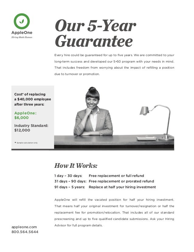 appleone 5 year guarantee it works hiring