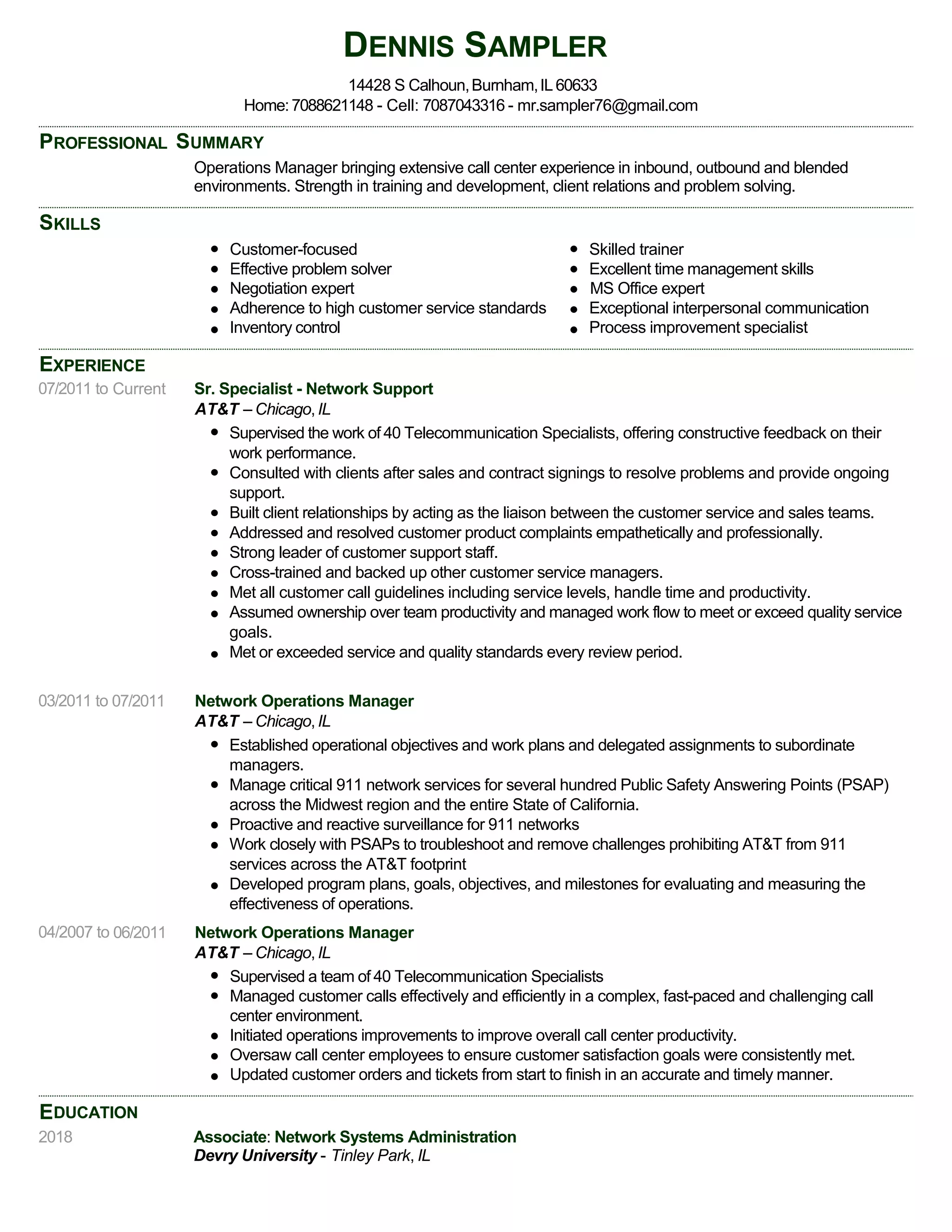 Dennis Sampler Resume PDF - Dennis Sampler Resume 1 2048 