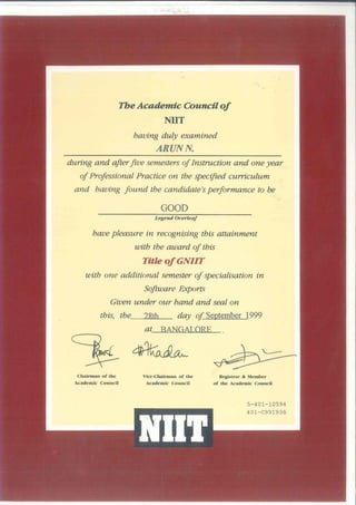 Arun Natarajan - GNIIT Certificate