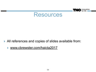 Resources
‣ All references and copies of slides available from:
‣ www.cbrewster.com/haicta2017
59
 