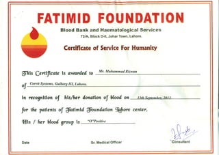Certificated of Service for Humanity