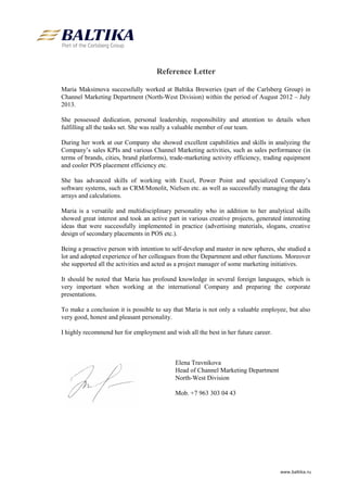Recommendation Letter Carlsberg | DOC