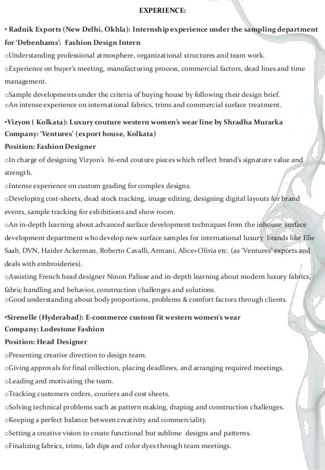 resume for fashion designer