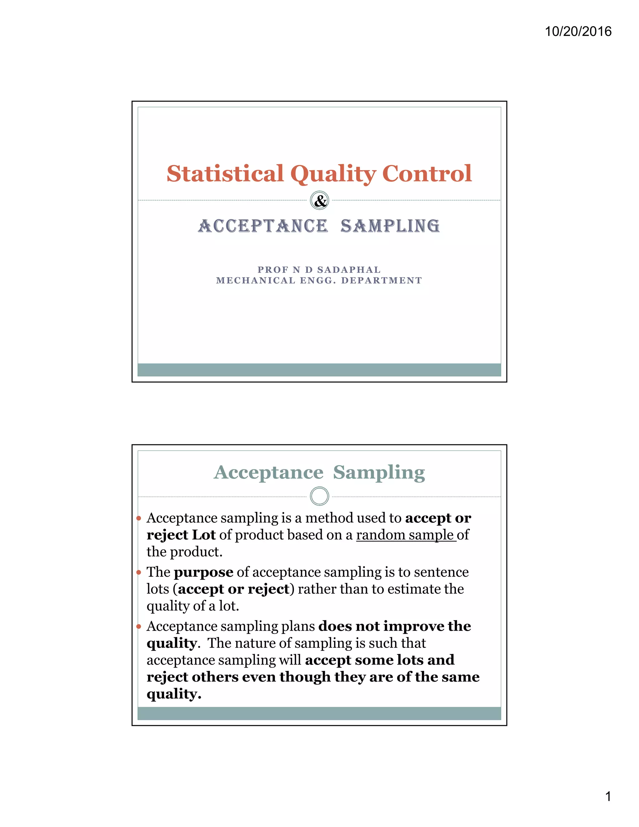 Acceptance sampling (SQC) | PDF
