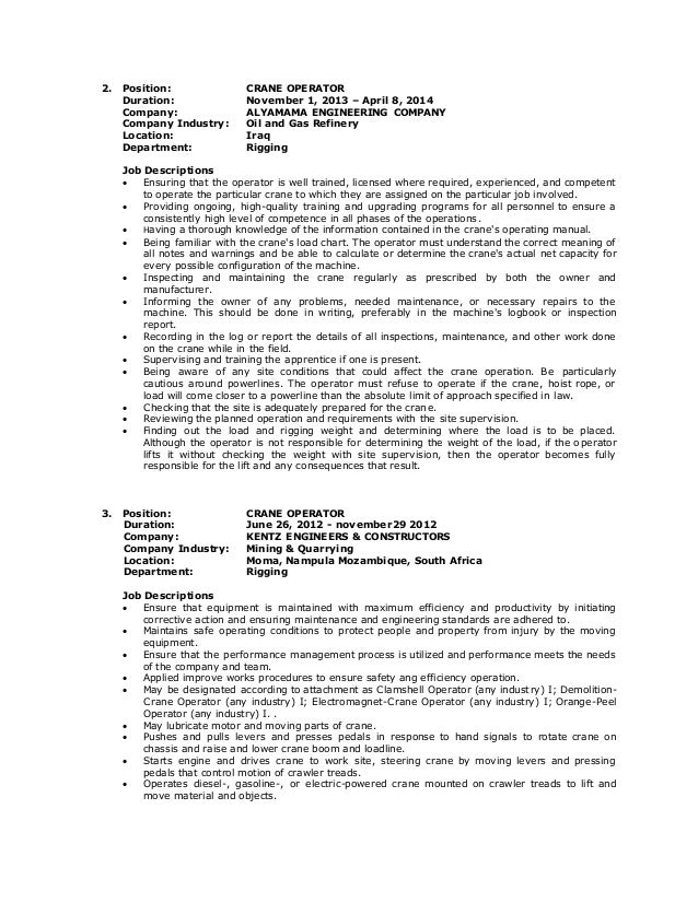 Certified Crane Operator Sle Resume crane operator resume gse bookbinder co Certified Crane Operator Sle Resume crane operator resume gse bookbinder co