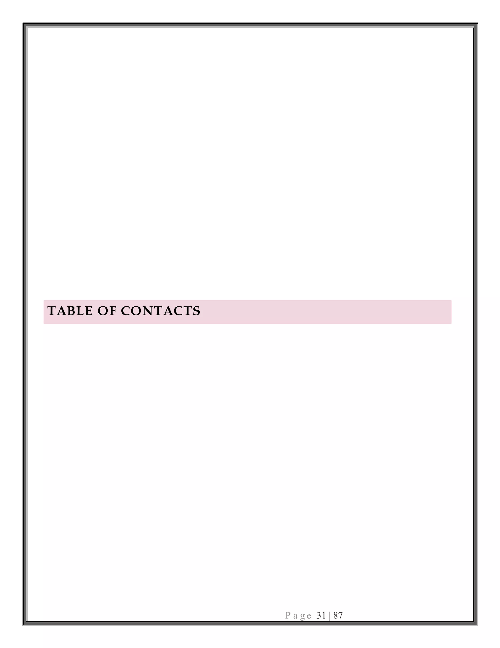 P a g e 31 | 87
TABLE OF CONTACTS
 