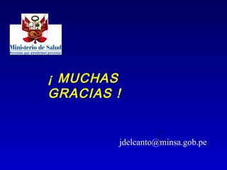 ¡ MUCHAS
GRACIAS !


        jdelcanto@minsa.gob.pe
 
