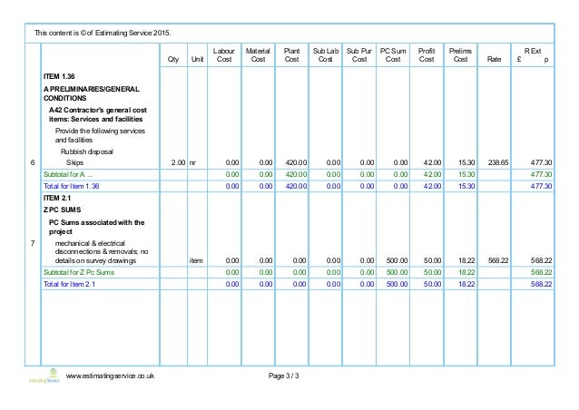 schedule of works cost summary report schedule of works