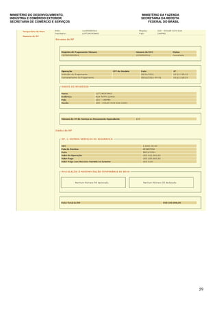MINISTÉRIO DO DESENVOLVIMENTO, MINISTÉRIO DA FAZENDA
INDÚSTRIA E COMÉRCIO EXTERIOR SECRETARIA DA RECEITA
SECRETARIA DE COMÉRCIO E SERVIÇOS FEDERAL DO BRASIL
59
 