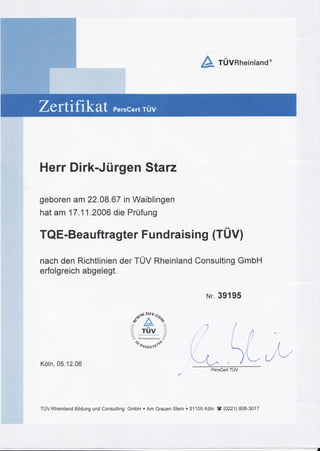 Certificate Total Quality Excellence - Management - TÜV Consulting - Germany