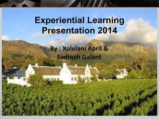 Experiential Learning
Presentation 2014
By : Xolelani April &
Sadiqah Galant
 