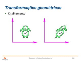 Transformações geométricas
Sistemas e Aplicações Multimídia 102
• Cisalhamento
 