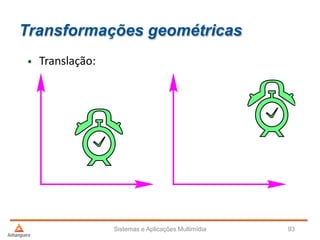 Transformações geométricas
Sistemas e Aplicações Multimídia 93
• Translação:
 