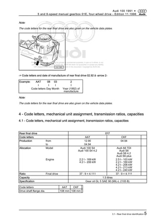 AUDI 5 and 6 speed manual gearbox 01 e, four-wheel drive | PDF