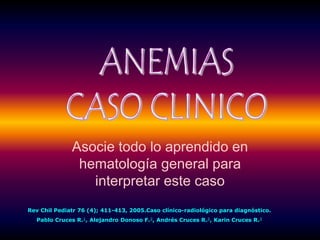 Asocie todo lo aprendido en
               hematología general para
                 interpretar este caso
Rev Chil Pediatr 76 (4); 411-413, 2005.Caso clínico-radiológico para diagnóstico.
  Pablo Cruces R.1, Alejandro Donoso F.2, Andrés Cruces R.3, Karin Cruces R.3
 