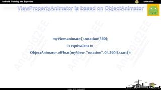 Then animate
public class BlueDot extends View {
/** * The property to animate *
@param parameter value of the state to ca...