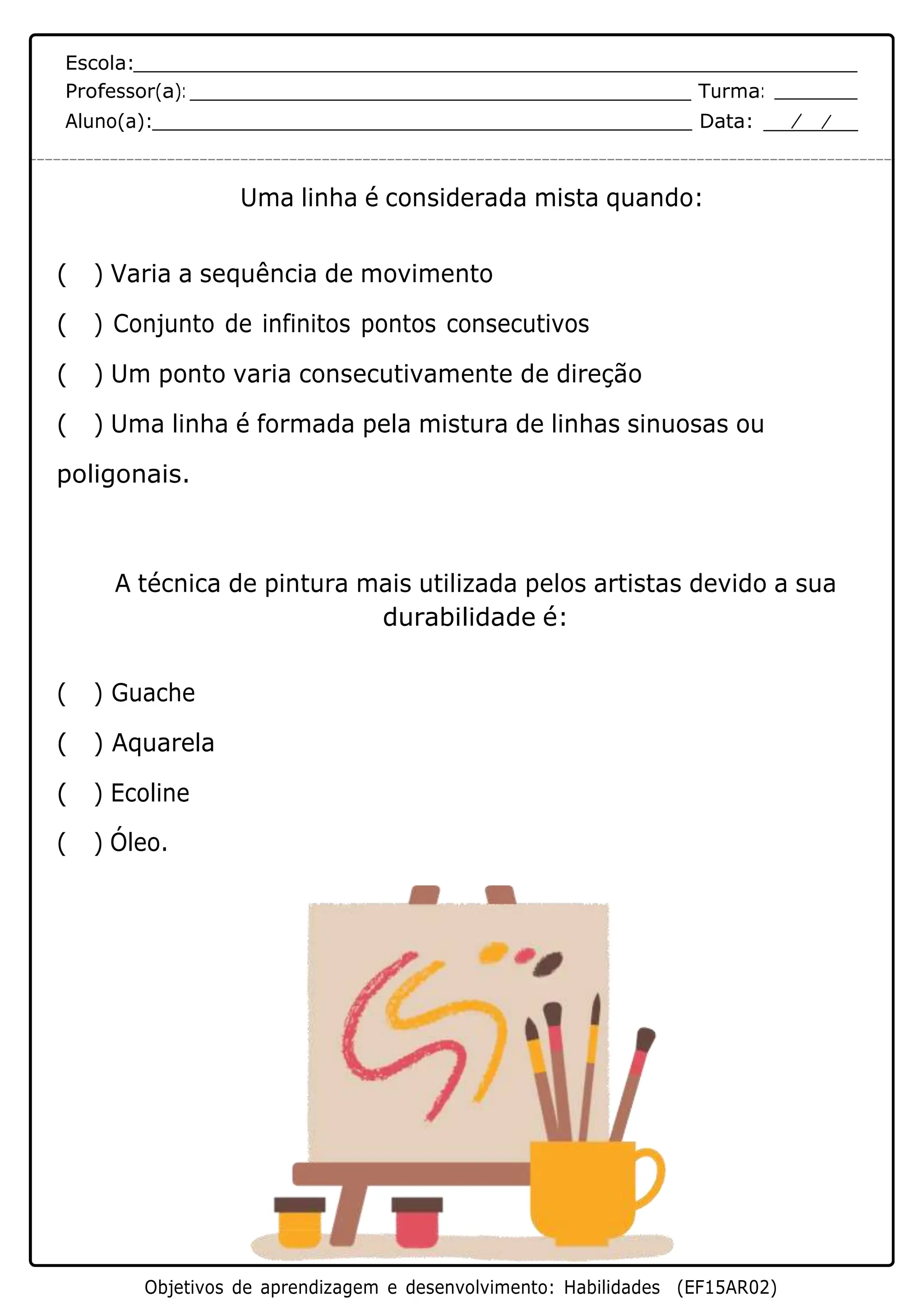 ATIVIDADE DE ARTE PARA O 5º ANO DO Ensino Fundamental | DOCX
