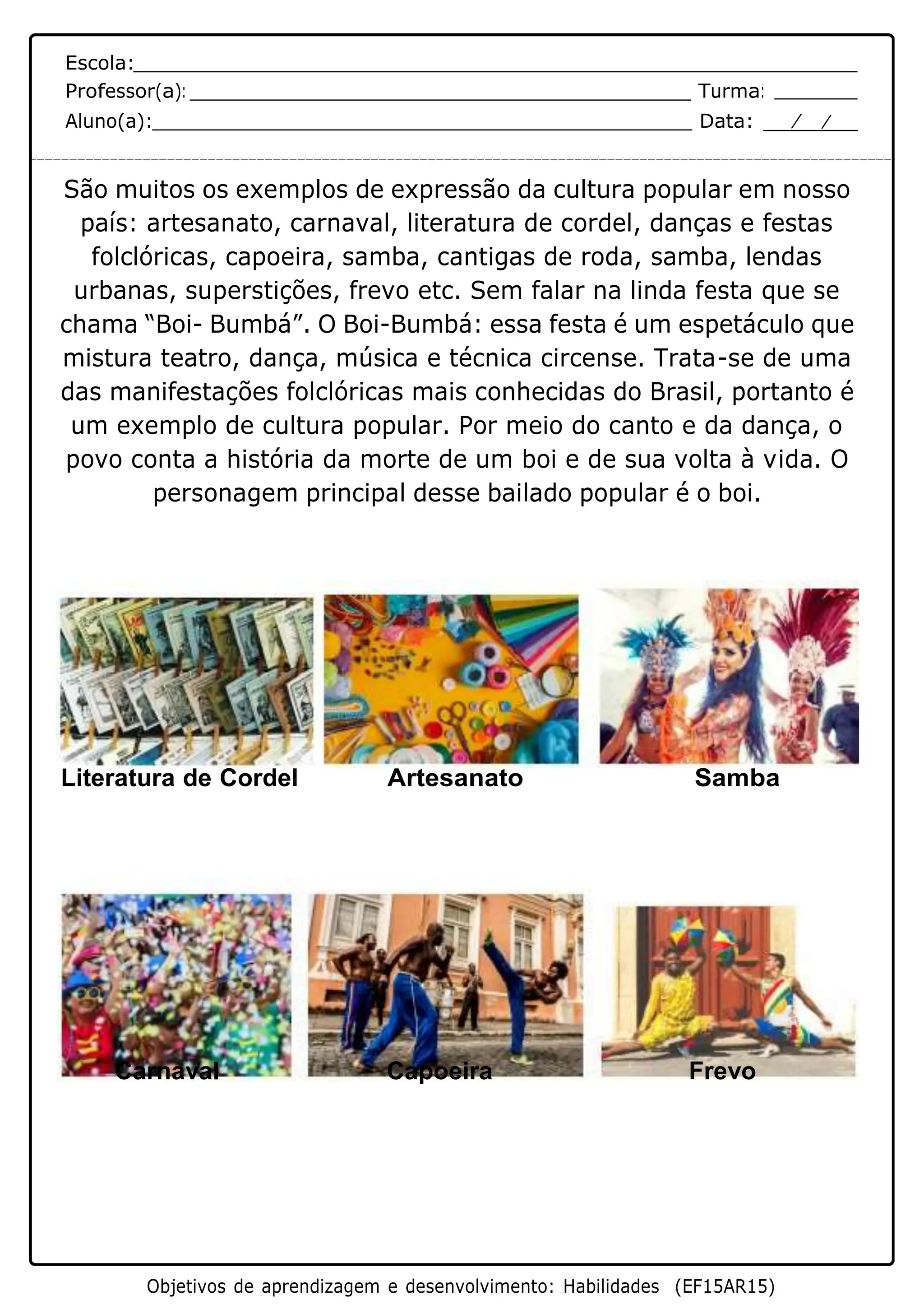 ATIVIDADE DE ARTE PARA O 5º ANO DO Ensino Fundamental | DOCX