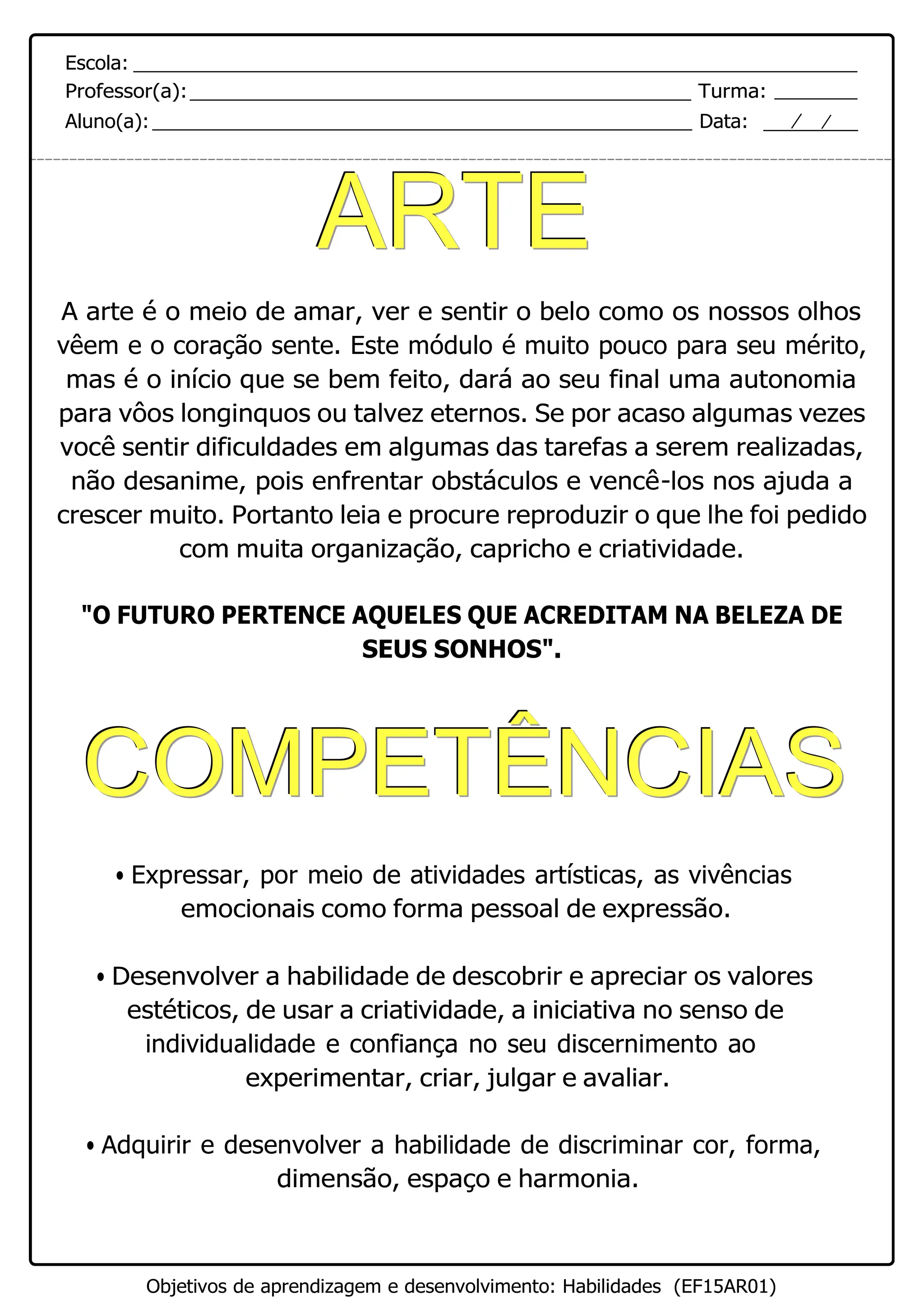 ATIVIDADE DE ARTE PARA O 5º ANO DO Ensino Fundamental | DOCX