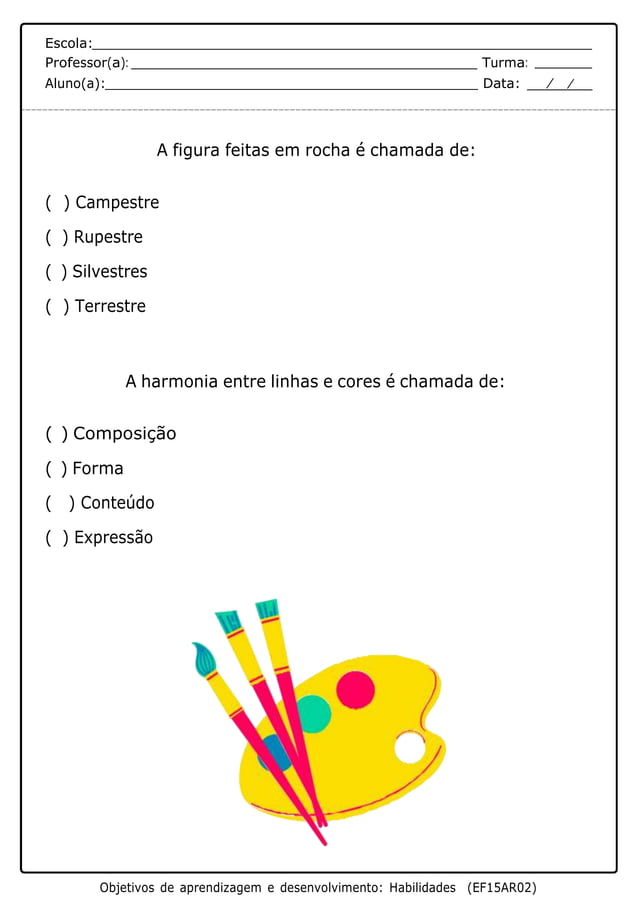 ATIVIDADE DE ARTE PARA O 5º ANO DO Ensino Fundamental | DOCX | Education
