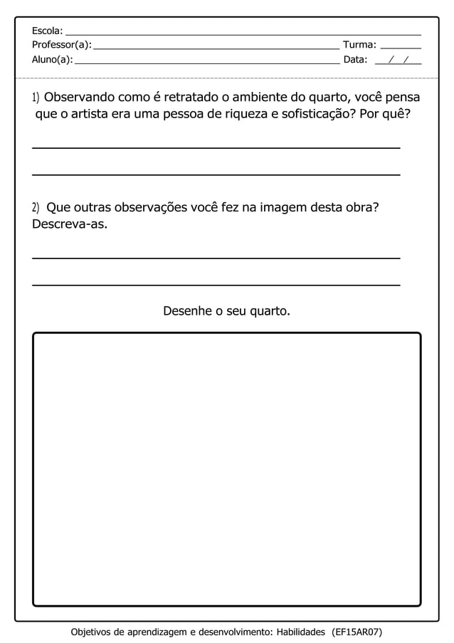 ATIVIDADE DE ARTE PARA O 5º ANO DO Ensino Fundamental | DOCX | Education