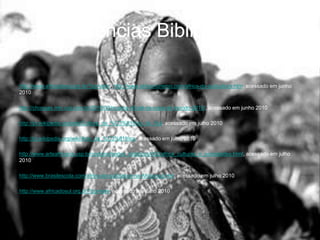 Referências Bibliográficashttp://www.africadosul.org.br/?pg=arte , http://www.africa-turismo.com/africa-do-sul/cultura.htm, acessado em junho 2010http://chongas.mtv.uol.com.br/2010/03/musica-oficial-da-copa-do-mundo-2010/, acessado em junho 2010http://pt.wikipedia.org/wiki/Cultura_da_%C3%81frica_do_Sul, acessado em julho 2010http://pt.wikipedia.org/wiki/Arte_da_%C3%81frica, acessado em julho 2010 http://www.arteafricana.usp.br/codigos/textos_didaticos/002/africa_culturas_e_sociedades.html, acessado em julho 2010http://www.brasilescola.com/africa-do-sul/danca-na-Africa-sul.htm, acessado em julho 2010http://www.africadosul.org.br/?pg=arte, acessado em julho 2010