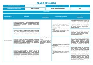 PLANO DE CURSO
ÁREA DE CONHECIMENTO: Linguagens
1º BIMESTRE:
COMPONENTE CURRICULAR: Educação Física
ANO DE ESCOLARIDADE
5º Ano - Ensino Fundamental
ANO LETIVO
2023
UNIDADE TEMÁTICA HABILIDADE
OBJETOS DO
CONHECIMENTO
CONTEÚDOS RELACIONADOS
ORIENTAÇÕES
PEDAGÓGICAS
Brincadeiras e jogos
(EF35EF01P5) Experimentar e fruir brincadeiras e jogos populares
do Brasil e do mundo, incluindo os afro-brasileiros e os de matriz
indígena e africana, valorizando a importância desse patrimônio
histórico-cultural.
- Brincadeiras e jogos
populares do Brasil e do
mundo.
- Brincadeiras e jogos de
matriz indígena, africana e
brincadeiras e jogos afro-
brasileiros.
- Povoamento e a formação das do país e as
práticas dos jogos e brincadeiras de matriz
indígena e africana.
- Jogos e brincadeiras como patrimônio
cultural.
- Jogos populares e brincadeiras no Brasil e
no mundo: nomes, origem, regras.
Os estudantes devem reconhecer e valorizar que
as brincadeiras e jogos populares do Brasil e do
mundo, incluindo aqueles de matriz indígena e
africana, fazem parte do patrimônio cultural de
um povo, constituindo um conjunto de práticas
que remetem à história, à memória e à
identidade desse povo.
(EF35EF02P5) Planejar e utilizar estrategias inovadoras e inclusivas
para a vivência de brincadeiras e jogos populares do Brasil e do
mundo, incluindo os afro-brasileiros e os de matriz indígena e
africana, associando-os aos demais elementos constituintes dos
saberes culturais destes povos.
Planejar e utilizar estratégias refere-se ao
conhecimento originado pela observação e
análise das próprias experiências corporais e
daquelas realizadas por outros.
(EF35EF04P5) Recriar com autonomia, individual e coletivamente
brincadeiras e jogos populares do Brasil e do mundo, incluindo os
afro-brasileiros e os de matriz indígena e africana, fomentando o
envolvimento e a participação em contextos de lazer, ampliando as
redes de sociabilidade e promoção da saúde.
- Identidade cultural do povo brasileiro: jogos
e brincadeiras.
- Jogos e brincadeiras como patrimônio
cultural.
- Jogos e brincadeiras pelas regiões
brasileiras.
- Ser humano, ambiente físico e movimento.
- Espaços públicos e práticas esportivas e de
lazer.
Experimentar brincadeiras e jogos populares do
Brasil e do mundo, incluindo aqueles de matriz
indígena e africana presentes no contexto
comunitário e regional, significa se apropriar de
aprendizagens que só podem ser acessadas
pela experiência corporal, ou seja, devem ser
efetivamente vivenciadas.
(EF35EF03P5) Descrever, registrar e documentar por meio de
múltiplas linguagens (corporal, oral, escrita, audiovisual), as
brincadeiras e os jogos populares do Brasil e do mundo, incluindo os
afro-brasileiros e os de matriz indígena e africana, explicitando suas
características e reconhecendo a importância desse patrimônio
histórico cultural na valorização e preservação das diferentes
culturas.
Descrever, aqui, pressupõe que os estudantes
devem se apropriar e saber utilizar os quatro
tipos de linguagens propostas na habilidade:
Linguagem corporal, Linguagem oral, Linguagem
escrita e Linguagem audiovisual. Explicar as
características dessas práticas significa
identificar quais as habilidades motoras e
capacidades físicas necessárias, quais as regras,
os materiais, os espaços ou o número de
participantes, a fim de que tenham informações
para planejar as modificações e adaptações às
práticas para que todos participem.
 