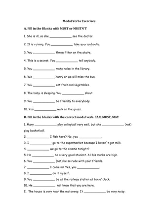 5o ano modal verbs exercises