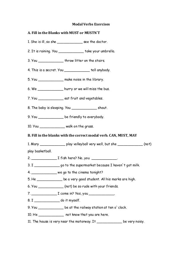 Modal Verbs Exercises Worksheets With Answers