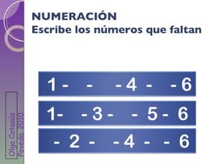 NUMERACIÓN Escribe los números que faltan Olga Catasús Poveda. 2010 . 
