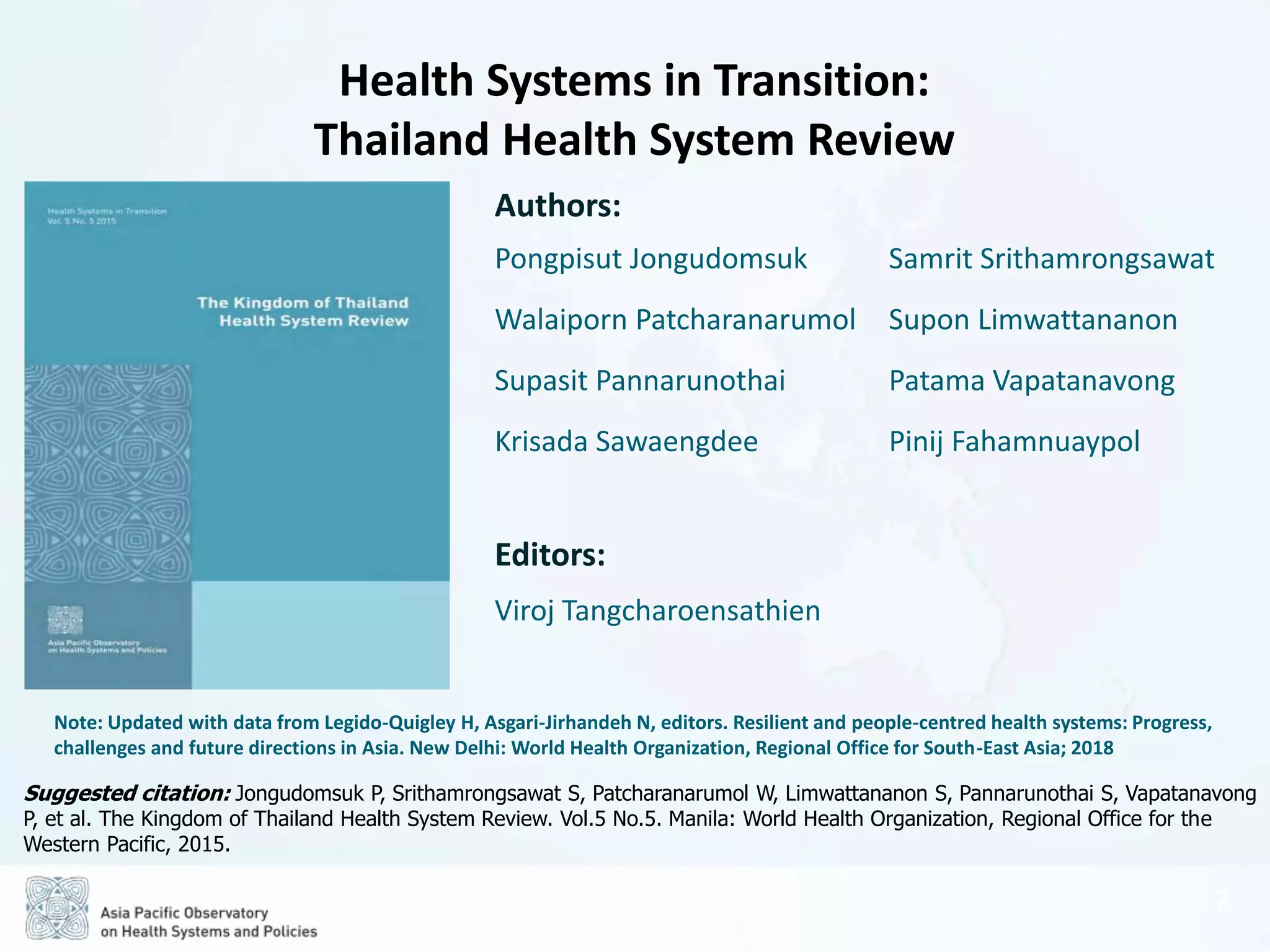 APO The Kingdom of Thailand Health System Review (Health in Transition ...