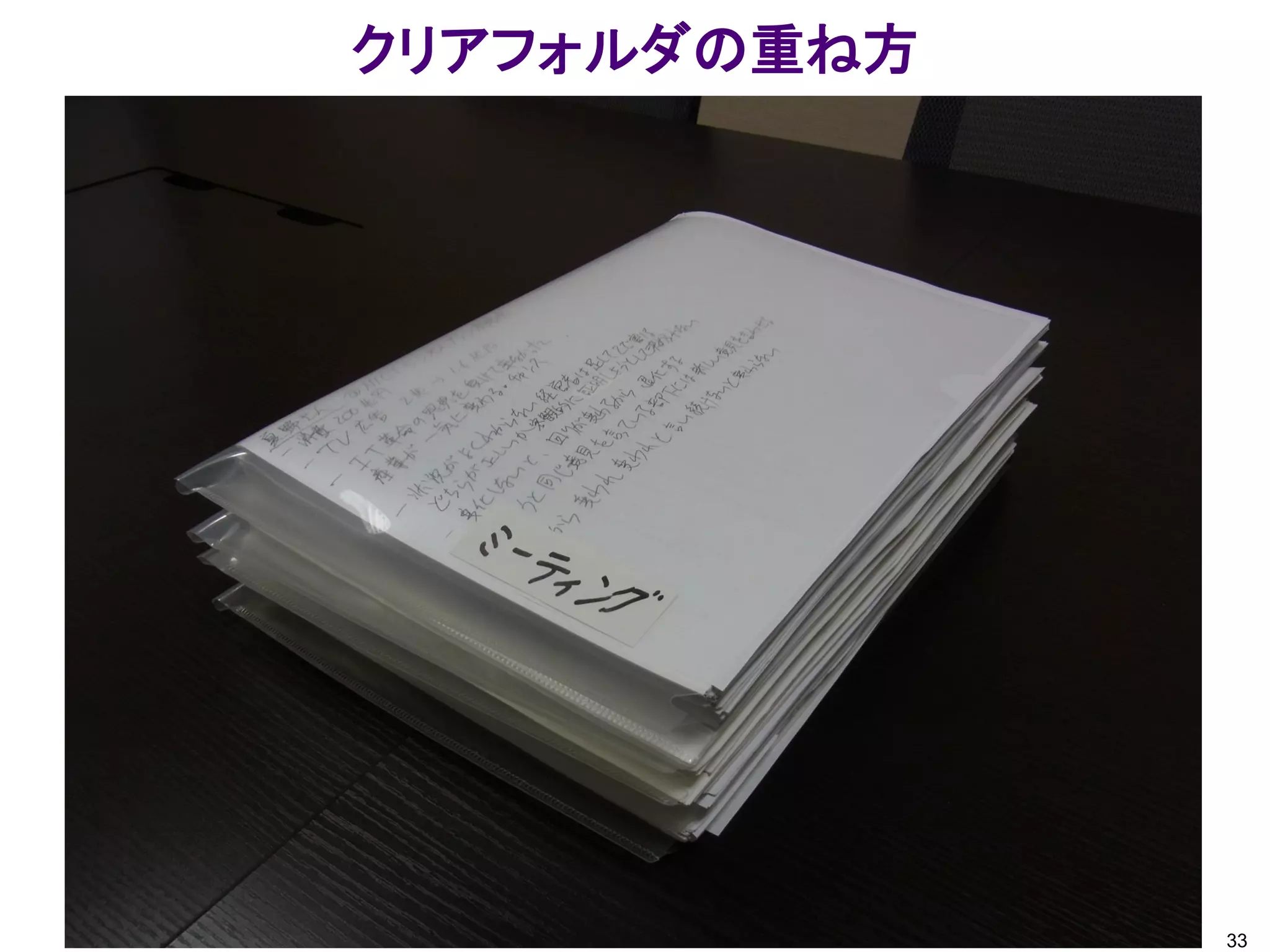 クリアフォルダの重ね方
33
 