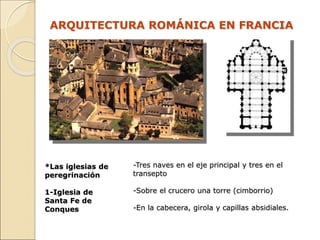 ARQUITECTURA ROMÁNICA EN FRANCIA
*Las iglesias de
peregrinación
1-Iglesia de
Santa Fe de
Conques
-Tres naves en el eje pri...