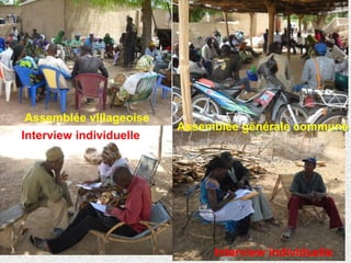 Assemblée générale commune
Assemblée villageoise
Interview individuelle
Interview individuelle
 