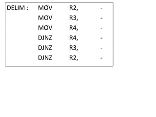 DELIM :

MOV
MOV
MOV
DJNZ
DJNZ
DJNZ

R2,
R3,
R4,
R4,
R3,
R2,

-

 