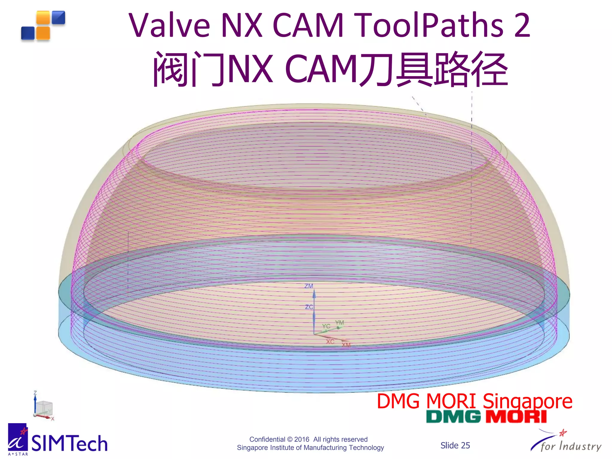 Confidential © 2016 All rights reserved
Singapore Institute of Manufacturing Technology Slide 25
Valve NX CAM ToolPaths 2
阀门NX CAM刀具路径
DMG MORI Singapore
 