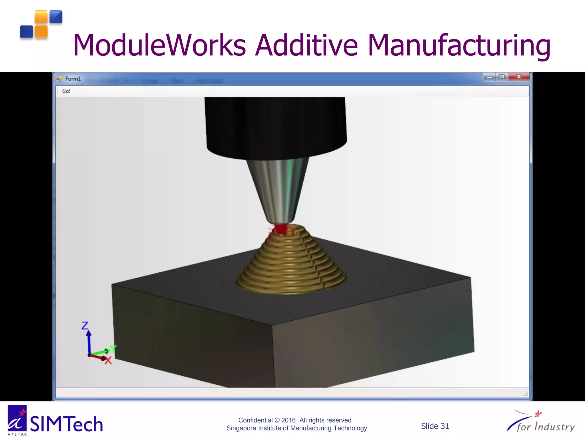 Confidential © 2016 All rights reserved
Singapore Institute of Manufacturing Technology Slide 31
ModuleWorks Additive Manufacturing
 